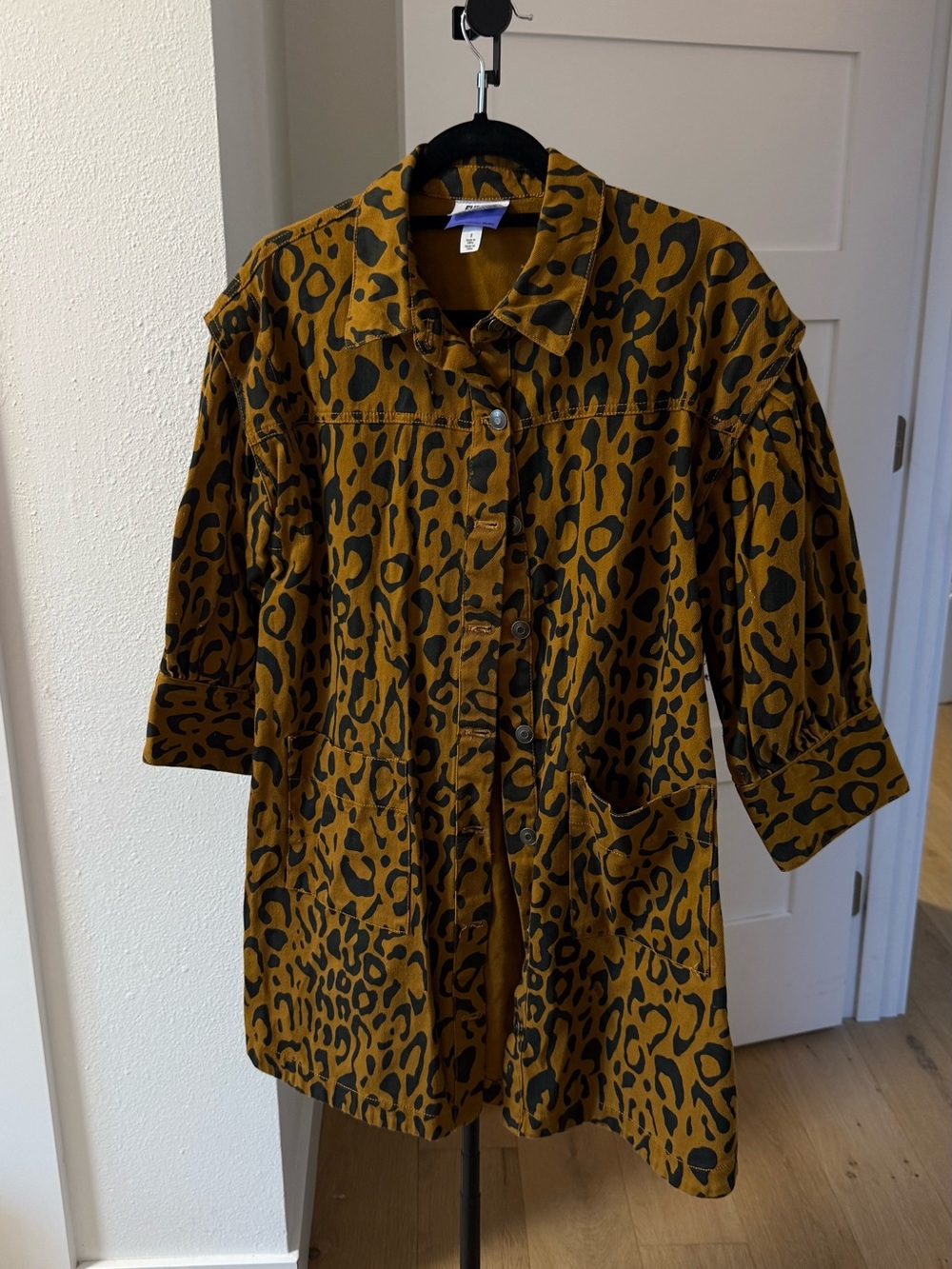 Leopard-Print Oversized Jacket - Mustard/Black